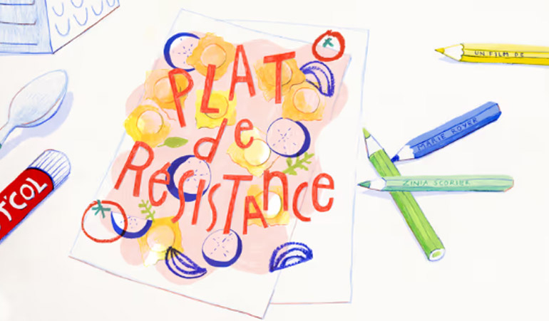 Affiche couleur au crayon du film d'animation « Plat de résistance »