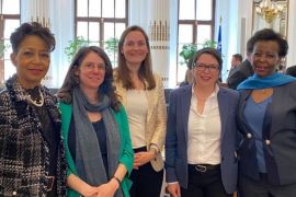 © Réseau Normalisation et Francophonie / (De gauche à droite) : Mmes Nadine Girault, Sharon Weinblum, Cécile Martin-Phipps (Directrice de l’Institut de la Francophonie pour le développement durable), Marie-Claude Drouin (Secrétaire générale du Réseau Normalisation et Francophonie), et Louise Mushikiwabo © Réseau Normalisation et Francophonie